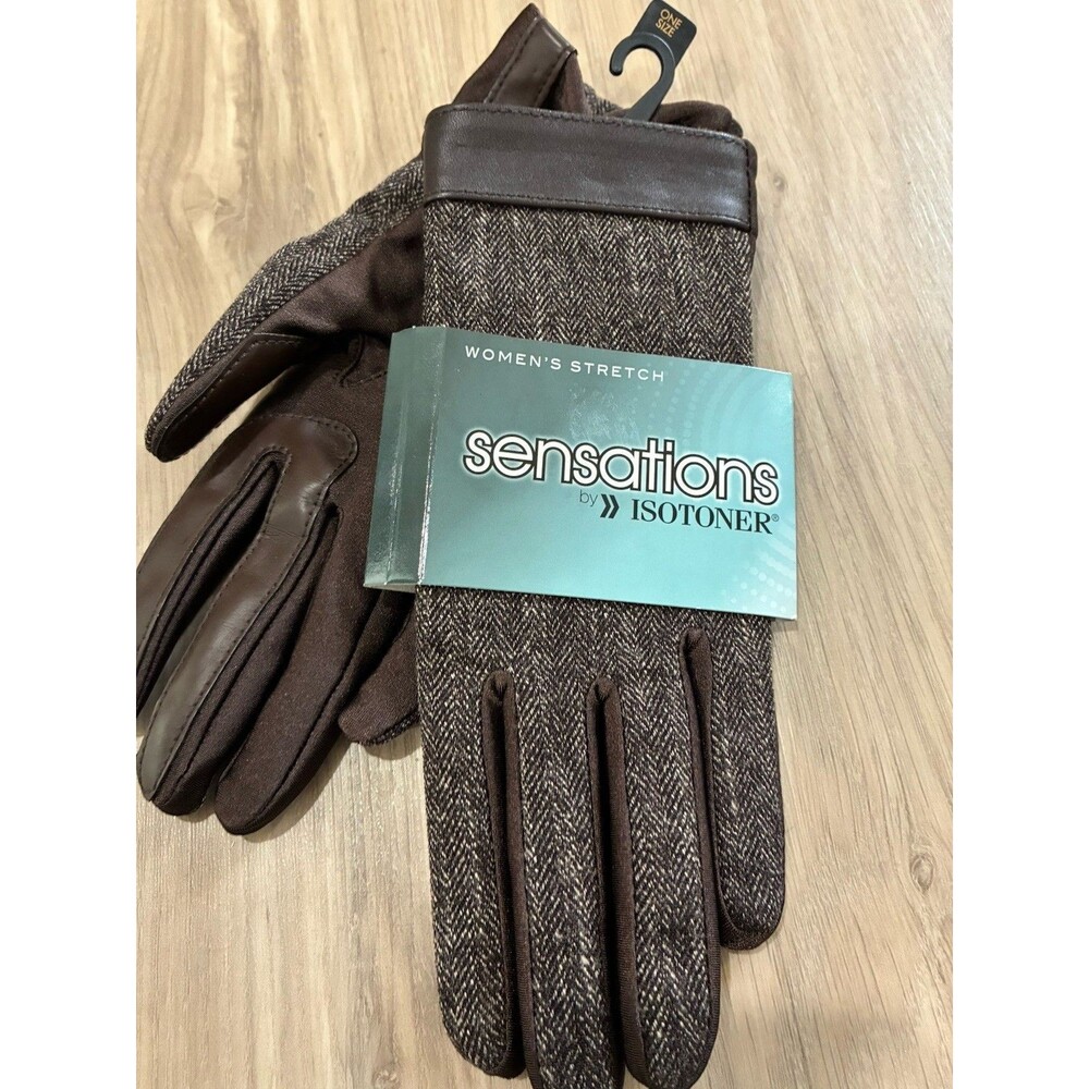 Isotoner Sensations Women's Gloves Brown Fleece Lined Water Repellent One Size